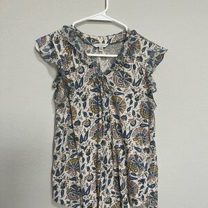 Lucky Brand Blue and Cream Patterned Top